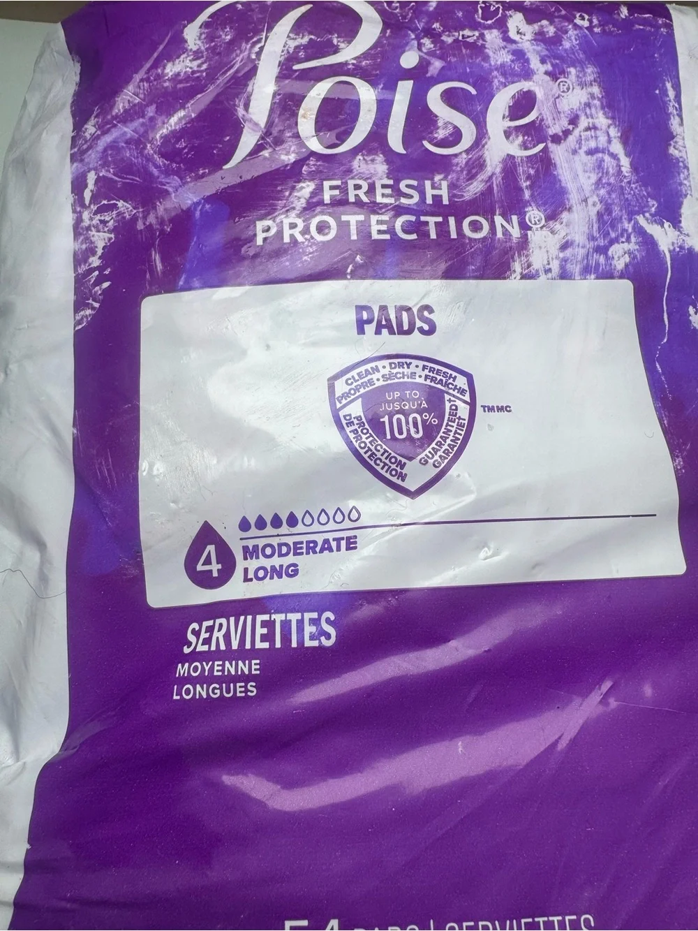 Poise Fresh Protection Moderate Long Pads – 54 Count